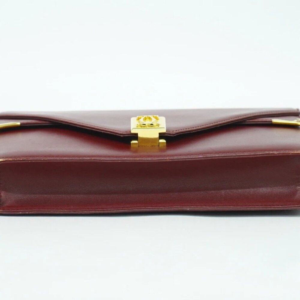 Cartier Must Leather Shoulder Crossbody Bag Bordeaux Gold - Picture 2 of 15